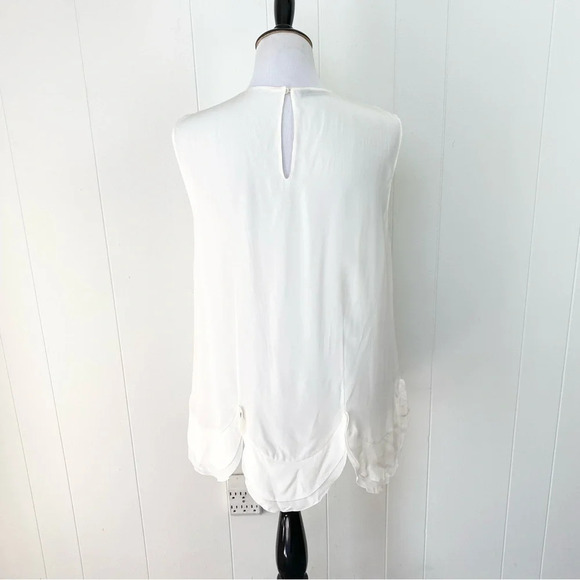 PRADA Silk Crepe De Chine Scalloped Hem Sleeveless Top Blouse Ivory Sz 44 Flaws* - Picture 6 of 16